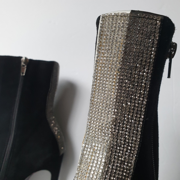 Steve Madden Wagu Black Suede Mid Calf Stiletto Booties w/ Rhinestone Back 7.5 - Picture 9 of 17